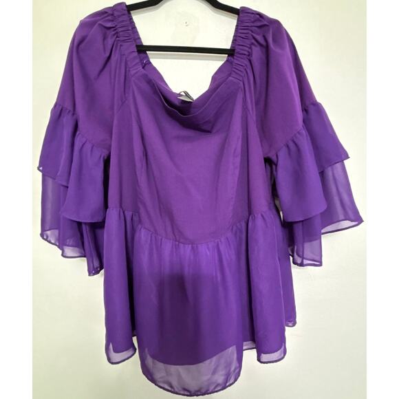 Ashley Stewart Purple Square Neck Off Shoulder Top Size 14 - Picture 1 of 13